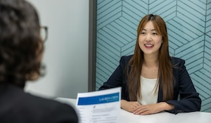 Lady Smiling at Her Interview